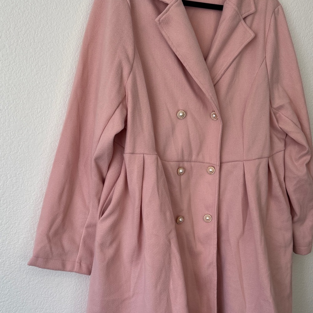 SHEIN Pink PeaCoat with Lace Hem - Picture 2 of 12
